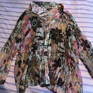 Mesh long sleeve floral top